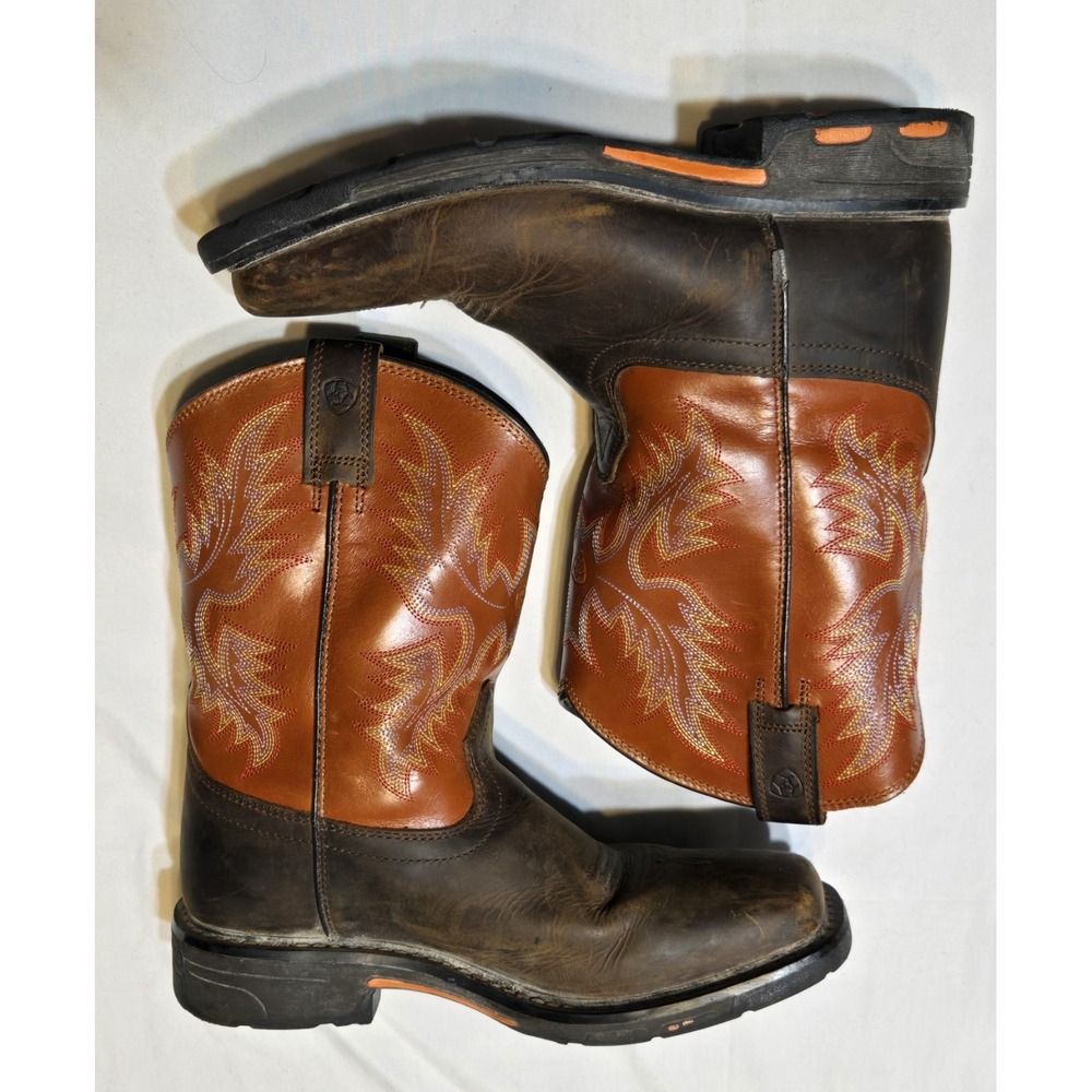 Ariat WorkHog Kids Size 4 Square Toe Brown Leather Western Boots 10007837